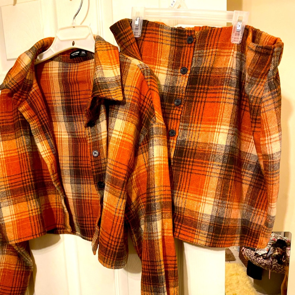 Two piece plaid skirt set
